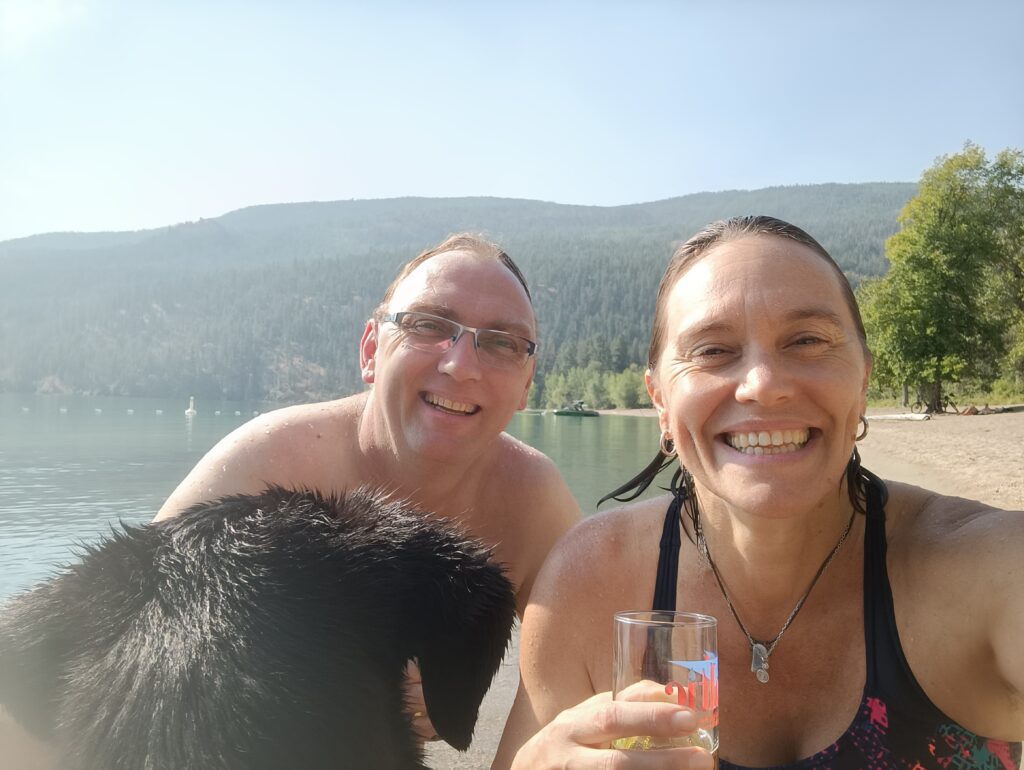 Zoe, Fabrice and Luna at Kalamalka Cosens Bay Beach
